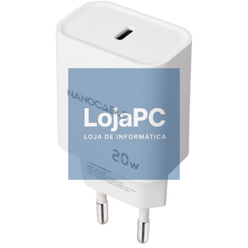 Carregador de parede Nanocable 10.10.2005/ 1xUSB Tipo-C/ 20W/ Branco