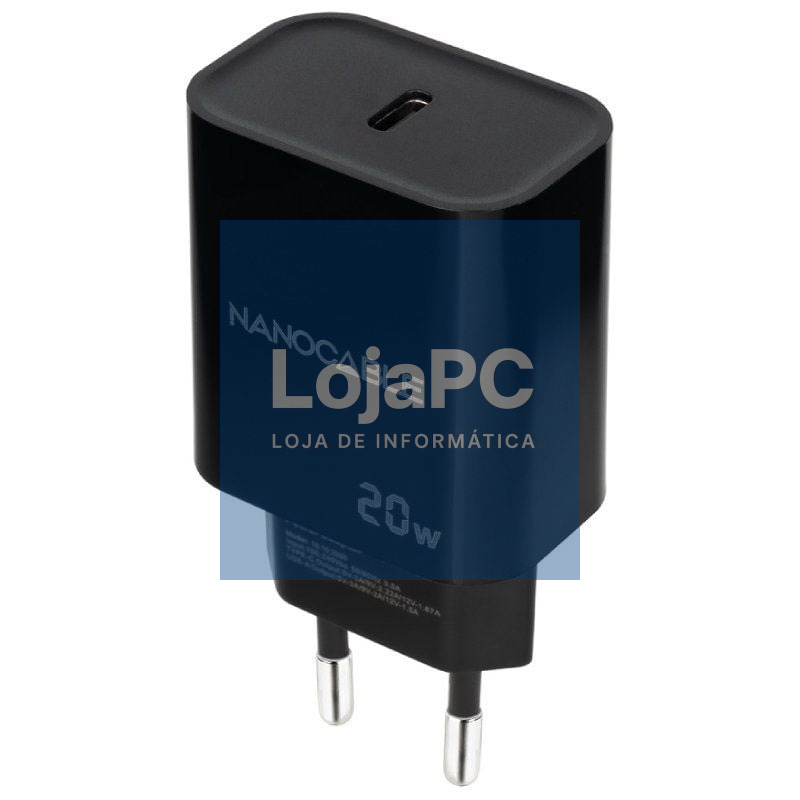 Carregador de parede Nanocable 10.10.2006/ 1xUSB Tipo-C/ 20W/ Preto