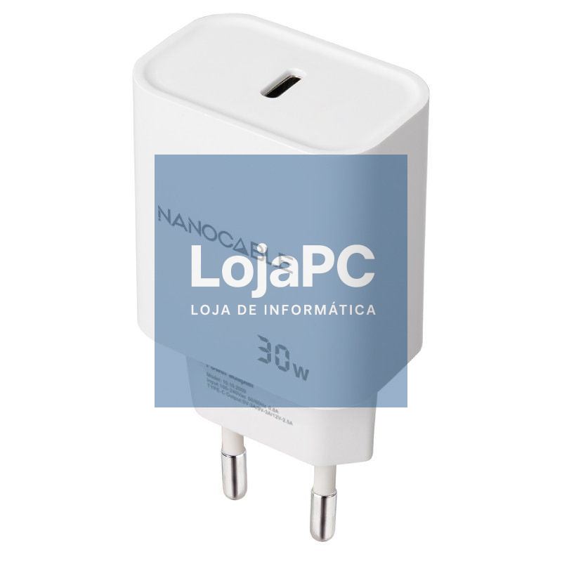 Carregador de parede Nanocable 10.10.2009/ 1xUSB Tipo-C/ 30W/ Branco