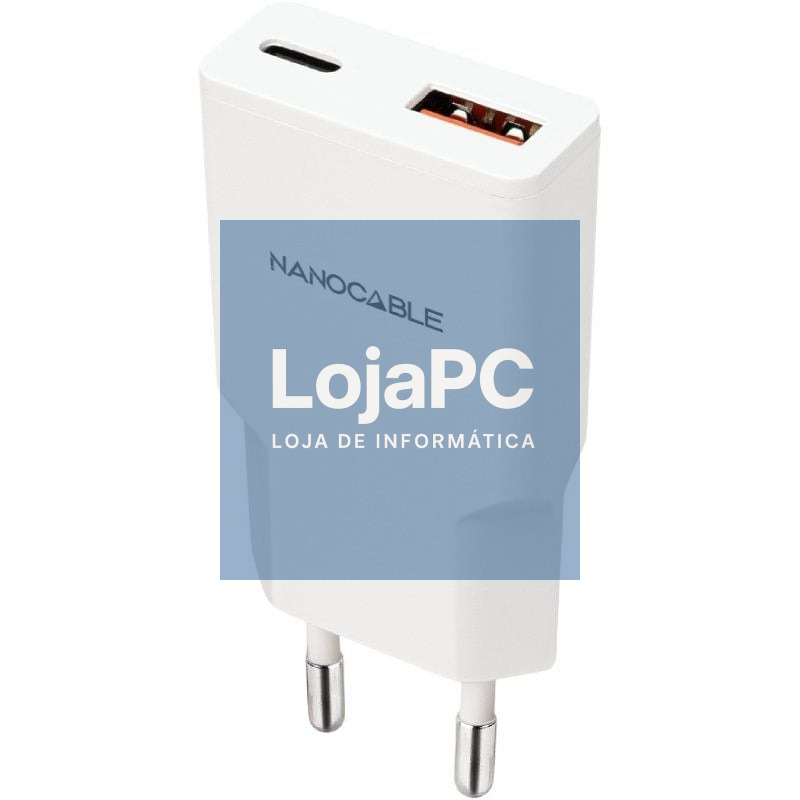 Carregador de parede Nanocable 10.10.2022/ 1xUSB Tipo-C/ 1xUSB/ 20W/ Branco