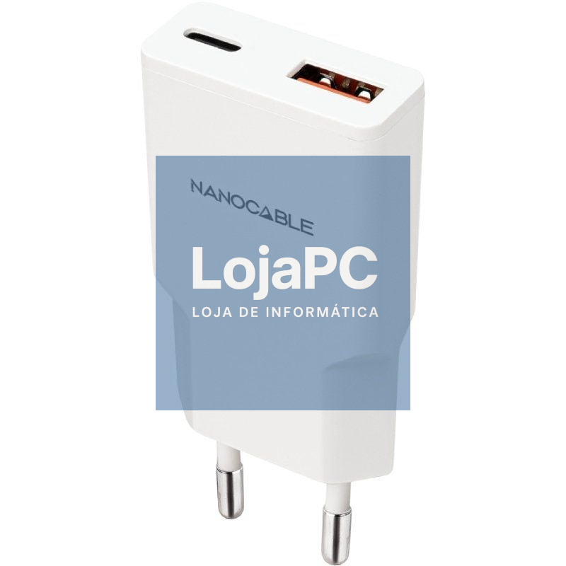 Carregador de parede Nanocable 10.10.2025/ 1xUSB Tipo-C/ 1xUSB/ 25W/ Branco