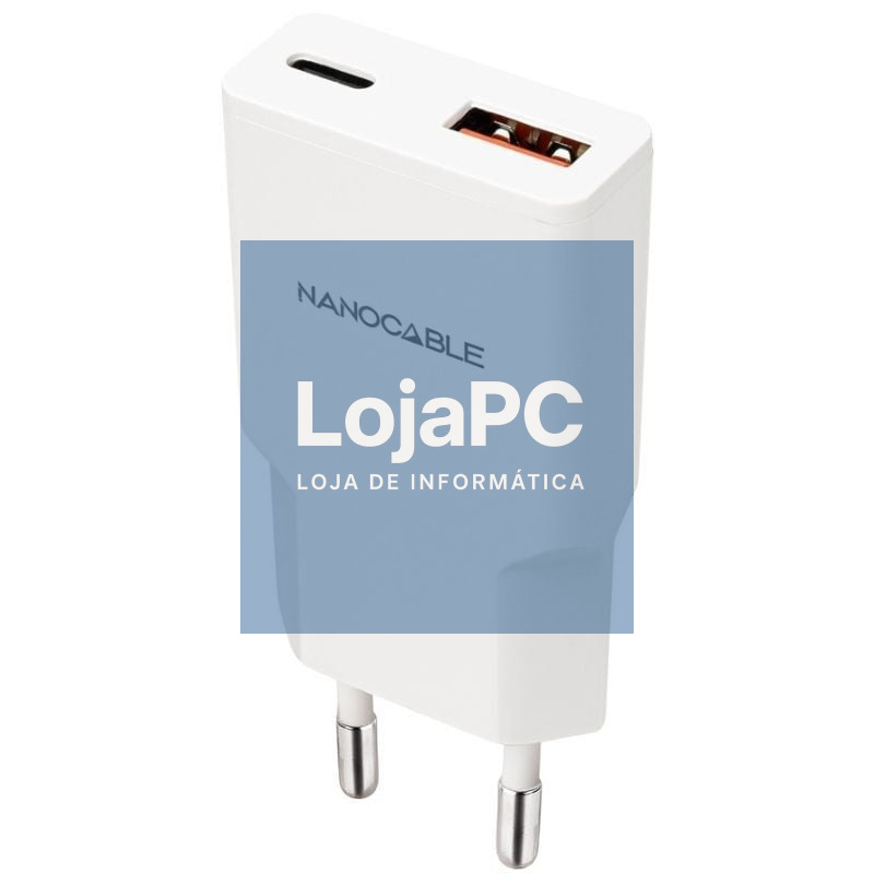 Carregador de parede Nanocable 10.10.2028/ 1xUSB Tipo-C/ 1xUSB Macho/ 30W/ Branco