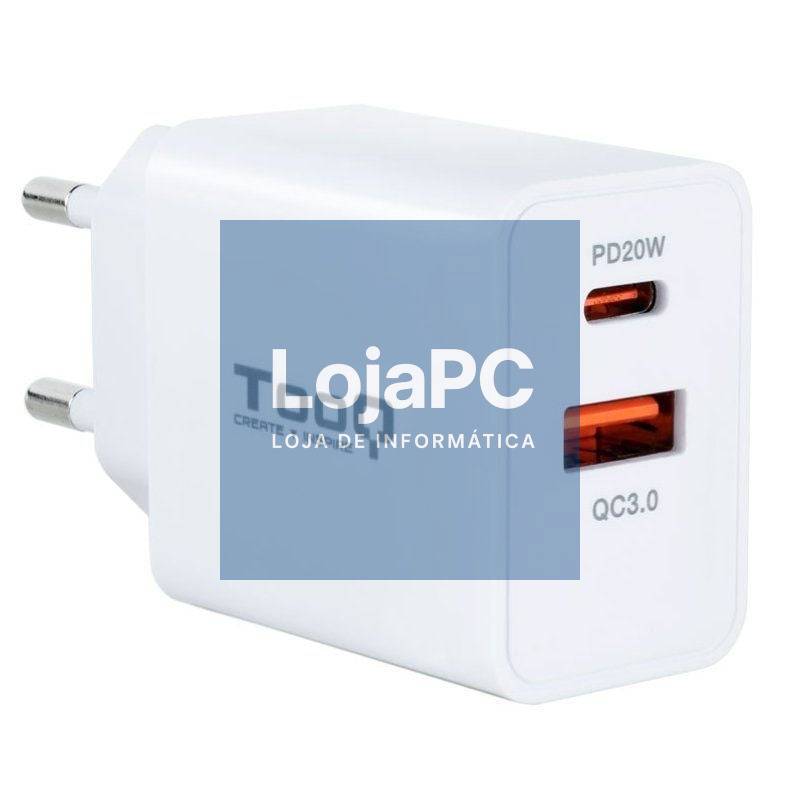 Carregador de parede TooQ TQWC-2SC04WT/ 1xUSB Tipo-C/ 1xUSB/ 20W