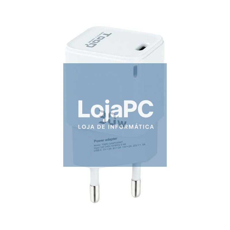 Carregador de parede GaN TooQ TQWC-GANPD30WT/ 1xUSB Tipo-C/ 30W