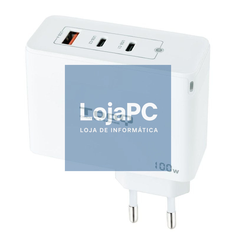Carregador de parede GaN TooQ TQWC-GANQC2PD100W/ 2xUSB Tipo-C/ 1xUSB/ 100W