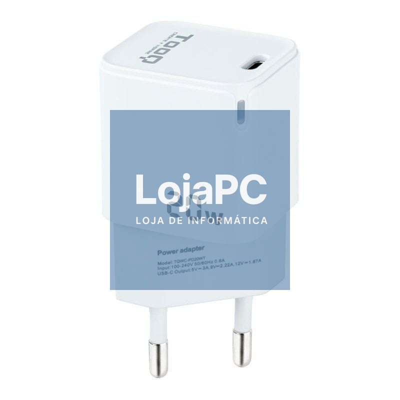 Carregador de parede TooQ TQWC-PD20WT/ 1xUSB Tipo-C/ 20W/ Branco