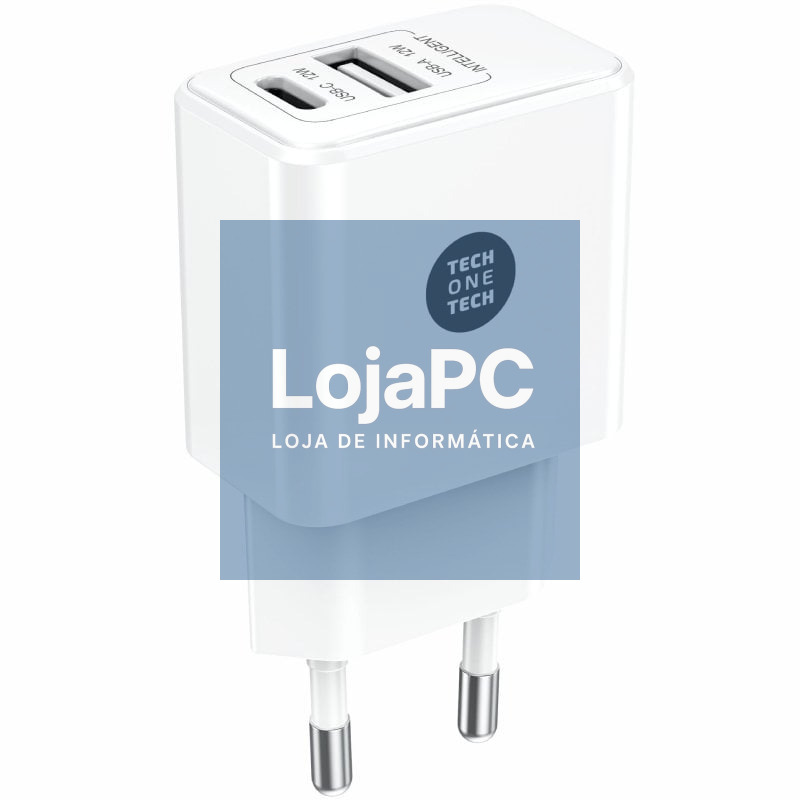 Carregador de parede Tech One Tech TEC2904/ 1xUSB Tipo-C/ 1xUSB/ 12W/ Branco