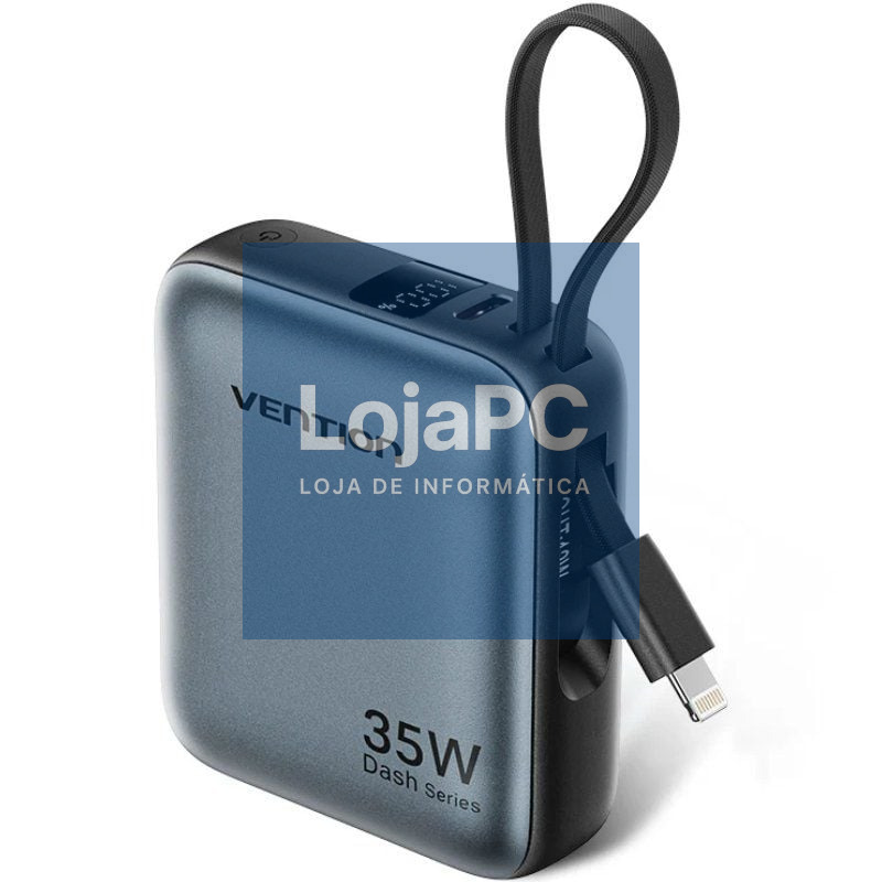 Powerbank 10000mAh Vention FHFN0/ 35W/ Cinzento/ inclui Cabo USB TIpo-C y Lightning