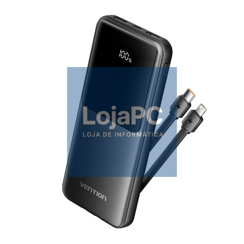 Powerbank 10000mAh Vention FHOB0/ 22.5W/ Preta/ inclui Cabo USB Tipo-C y Lightning