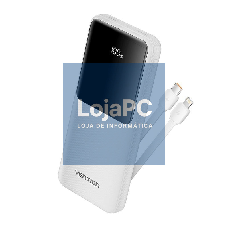 Powerbank 10000mAh Vention FHOW0/ 22.5W/ Branca/ inclui Cabo USB Tipo-C y Lightning