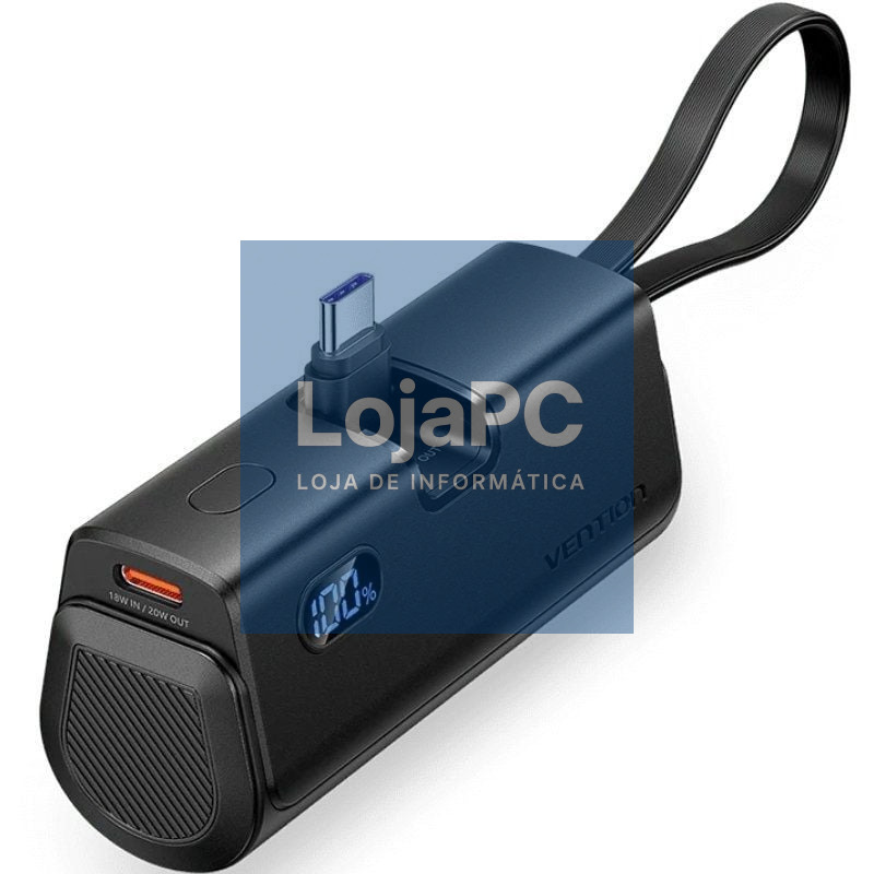 Powerbank 4800mAh Vention FHQB0/ 22.5W/ Preta/ inclui Cabo USB Tipo-C y Lightning