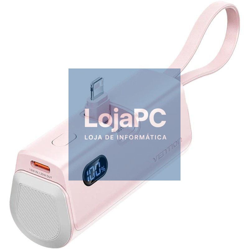 Powerbank 4800mAh Vention FHRP0/ 22.5W/ Rosa/ inclui Cabo USB Tipo-C y Lightning