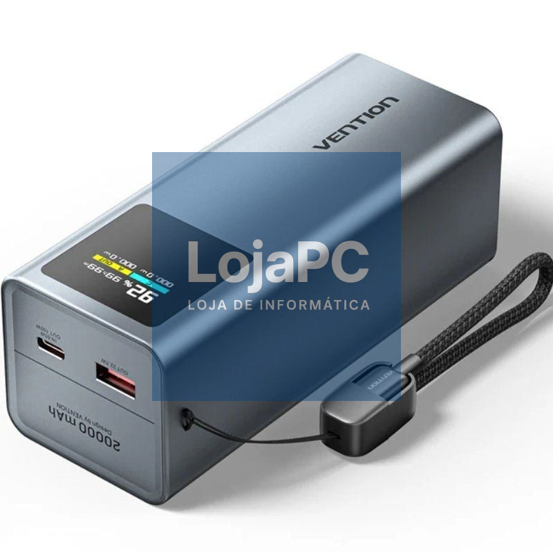 Powerbank 20000mAh Vention FKCH0/ 100W/ Cinzento/ inclui Cabo USB Tipo-C
