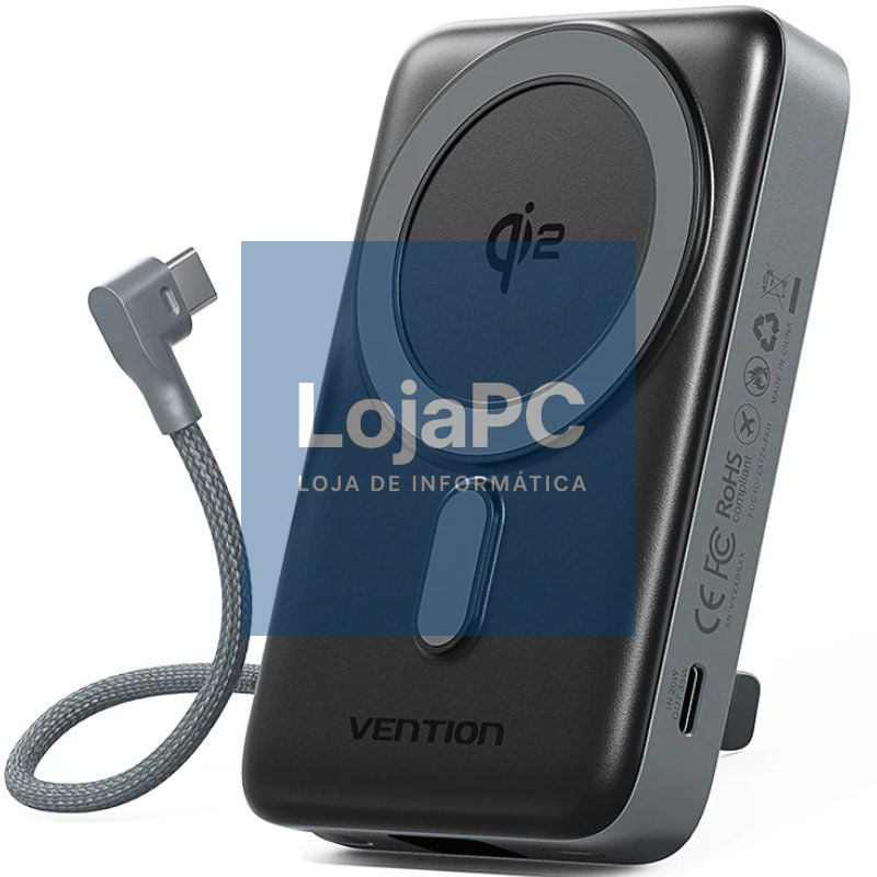 Powerbank 10000mAh Vention FKHH0/ 35W/ Wireless/ Cinzento/ inclui Cabo USB Tipo-C