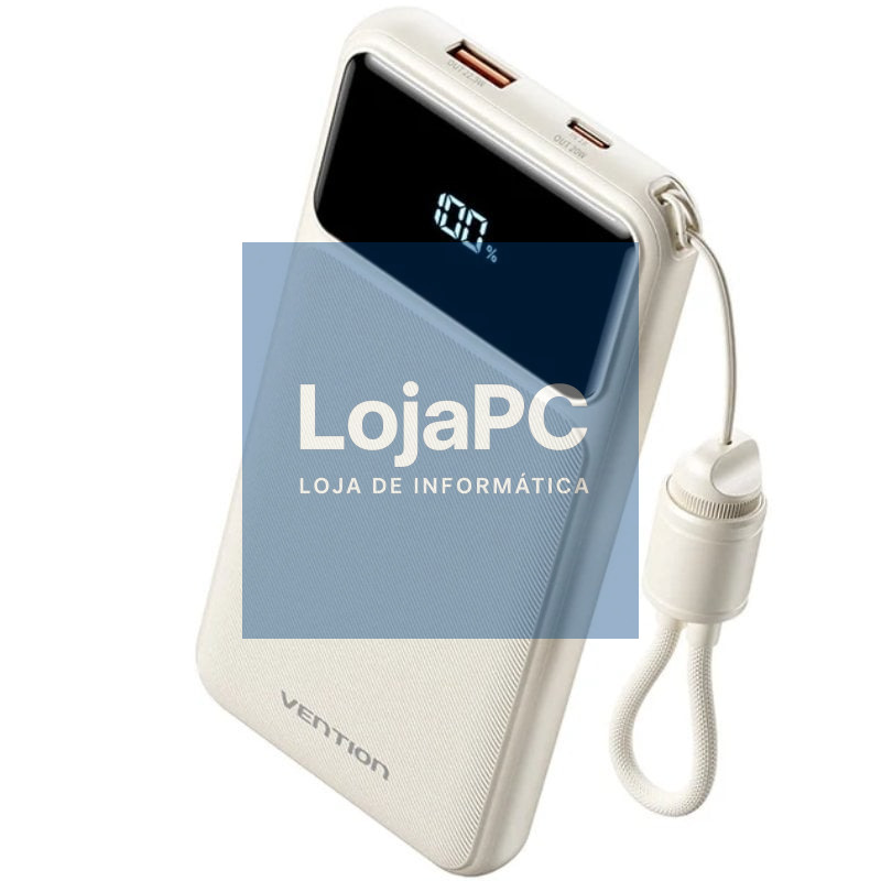 Powerbank 10000mAh Vention XGYW0-39-TY/ 22.5W/ Branca/ inclui Cabo USB Tipo-C