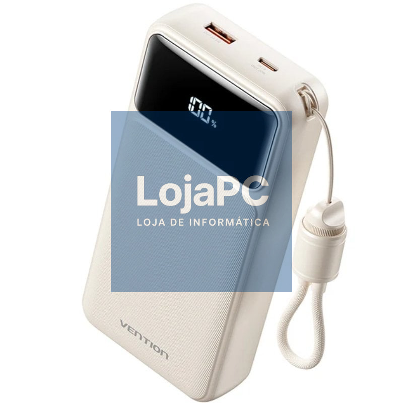 Powerbank 20000mAh Vention XGYW0-40-TY/ 22.5W/ Branca/ inclui Cabo USB Tipo-C