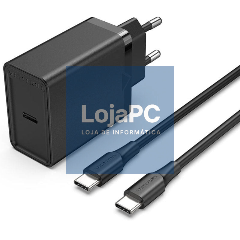 Carregador de parede Vention FAHBF-EU/ 1xUSB Tipo-C + 2x Cabo USB Tipo-C/ 25W