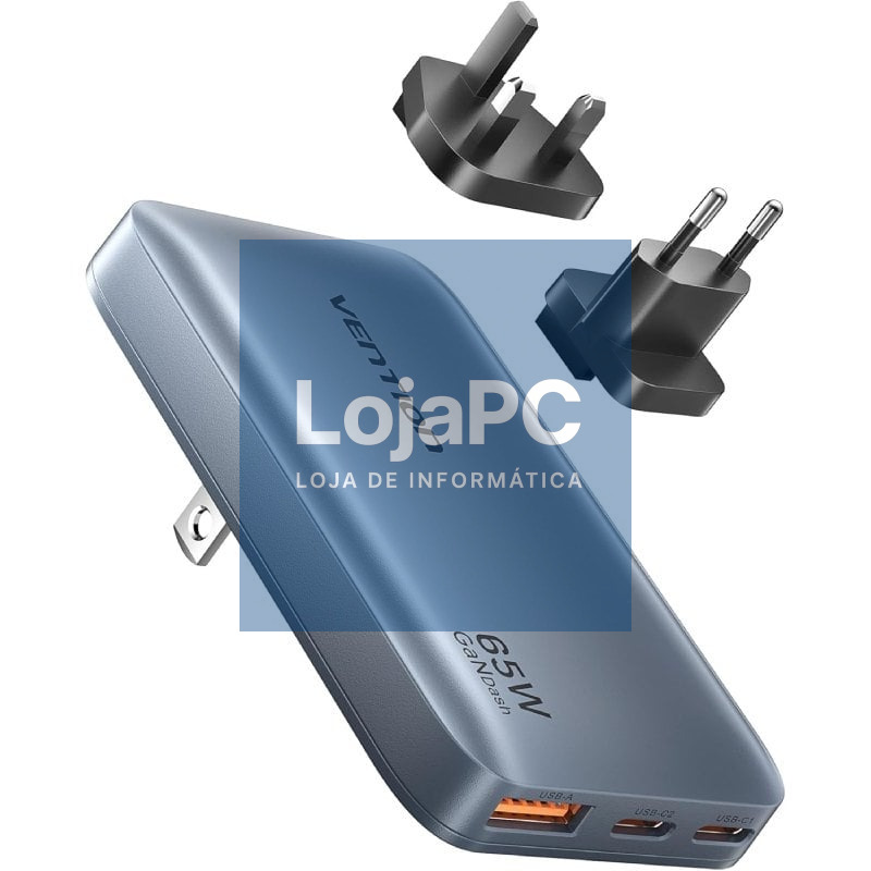 Carregador de parede Universal GaN para Viaje Vention FCBH0/ 2xUSB Tipo-C/ 1x USB/ 65W