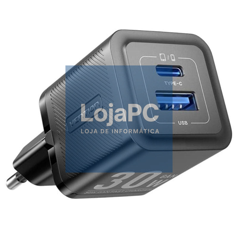 Carregador de parede GaN Vention FEQB0-EU/ 1xUSB Tipo-C/ 1xUSB/ 30W