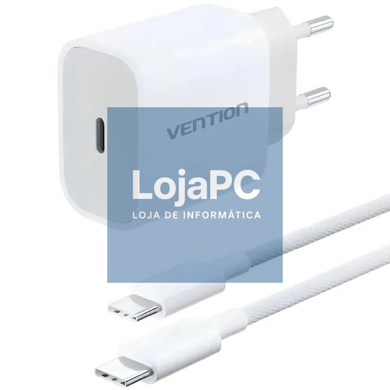 Carregador de parede Vention G16W0-EU/ 1xUSB Tipo-C + Cabo USB Tipo-C/ 20W