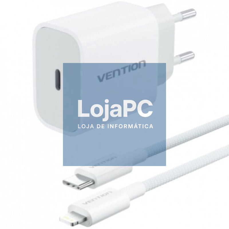 Carregador de parede Vention G17W0-EU/ 1xUSB Tipo-C + Cabo Lightning/ 20W
