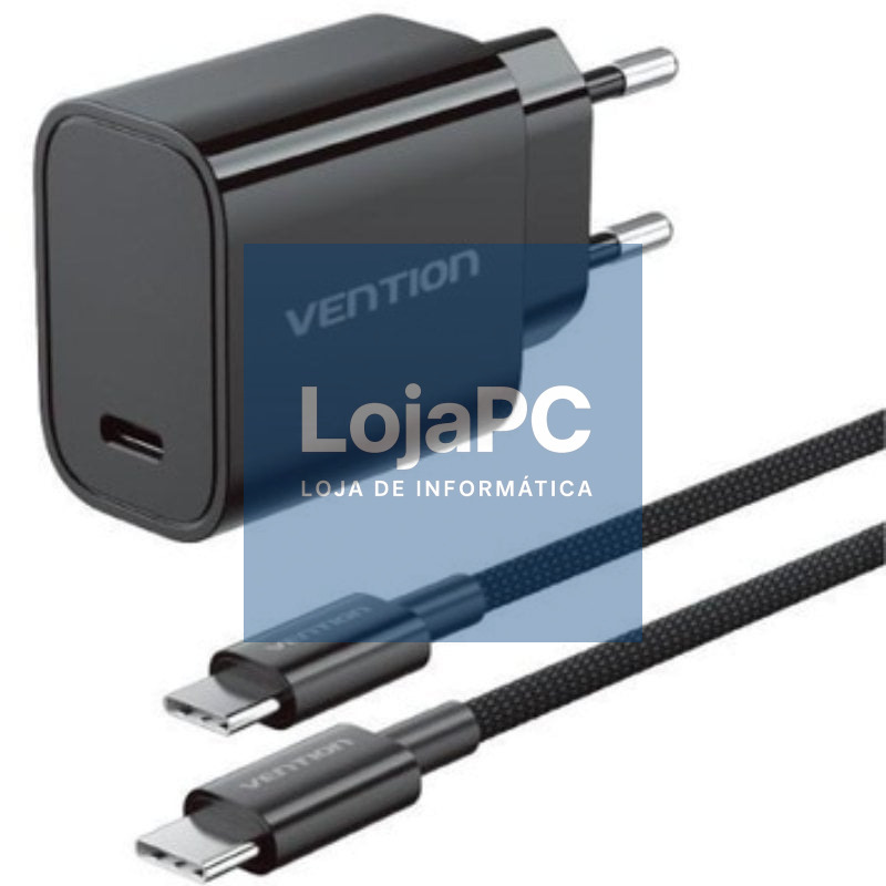 Carregador de parede GaN Vention G18B0-EU/ 1xUSB Tipo-C + Cabo USB Tipo-C/ 30W