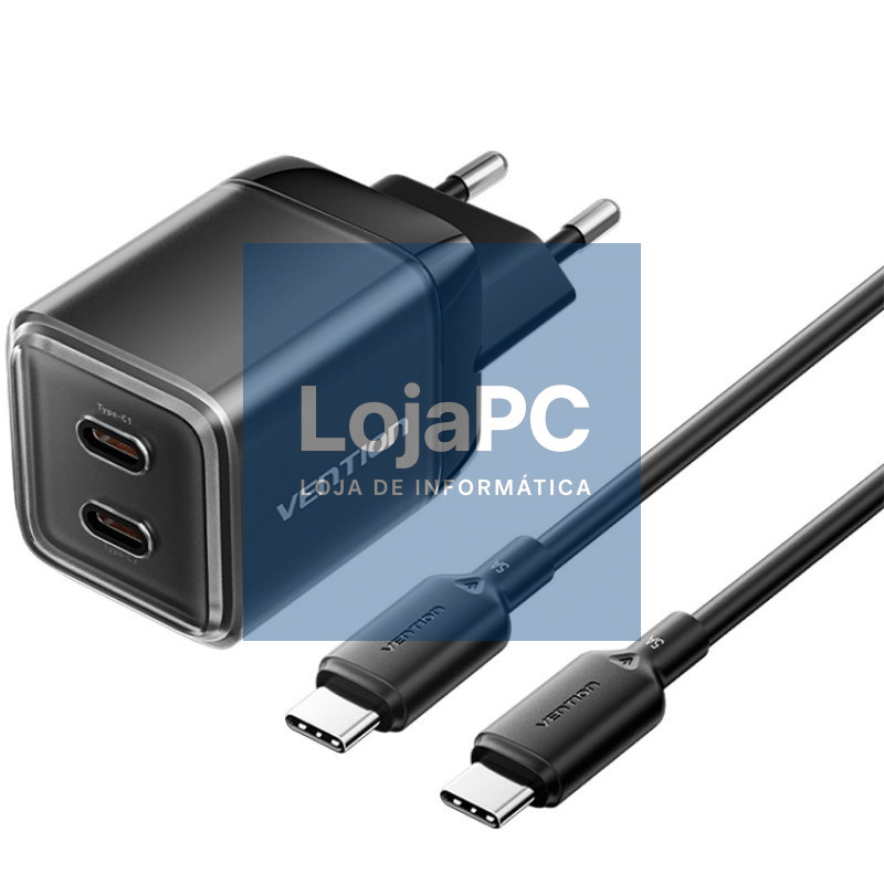 Carregador de parede GaN Vention TZ-FCFB0-EU/ 2xUSB Tipo-C + Cabo USB Tipo-C/ 45W