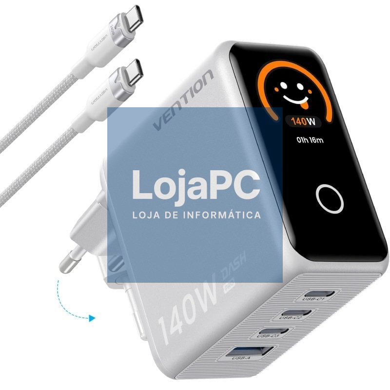 Carregador de parede GaN Vention TZ-FCOI0-EU/ 3xUSB Tipo-C + Cabo USB Tipo-C/ 1xUSB/ 140W