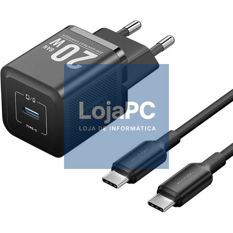 Carregador de parede GaN Vention TZ-FEPB0-EU-01/ 1xUSB Tipo-C + Cabo USB Tipo-C/ 20W