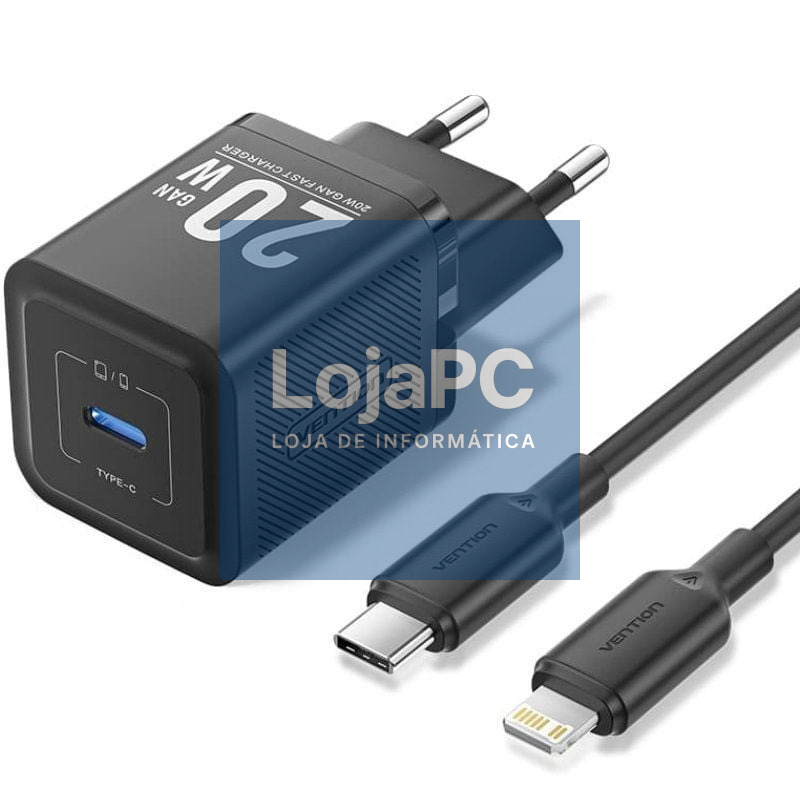Carregador de parede GaN Vention TZ-FEPB0-EU-02/ 1xUSB Tipo-C + Cabo Lightning/ 20W