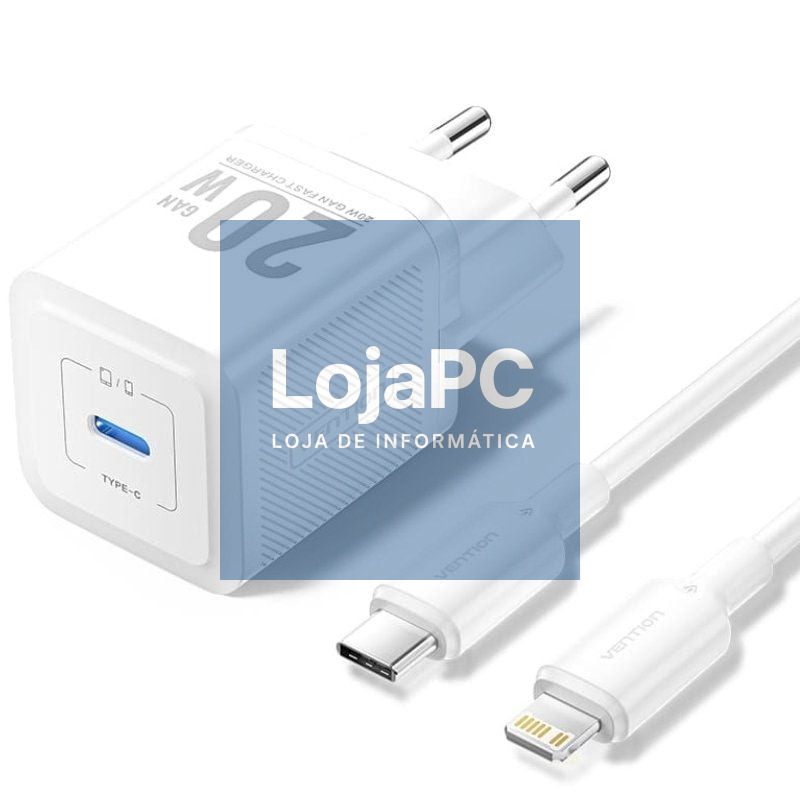 Carregador de parede GaN Vention TZ-FEPW0-EU-02/ 1xUSB Tipo-C + Cabo Lightning/ 20W