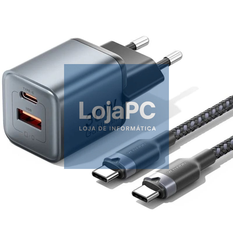 Carregador de parede GaN Vention TZ-FEWH0-EU/ 1xUSB Tipo-C/ 1xUSB/ 30W