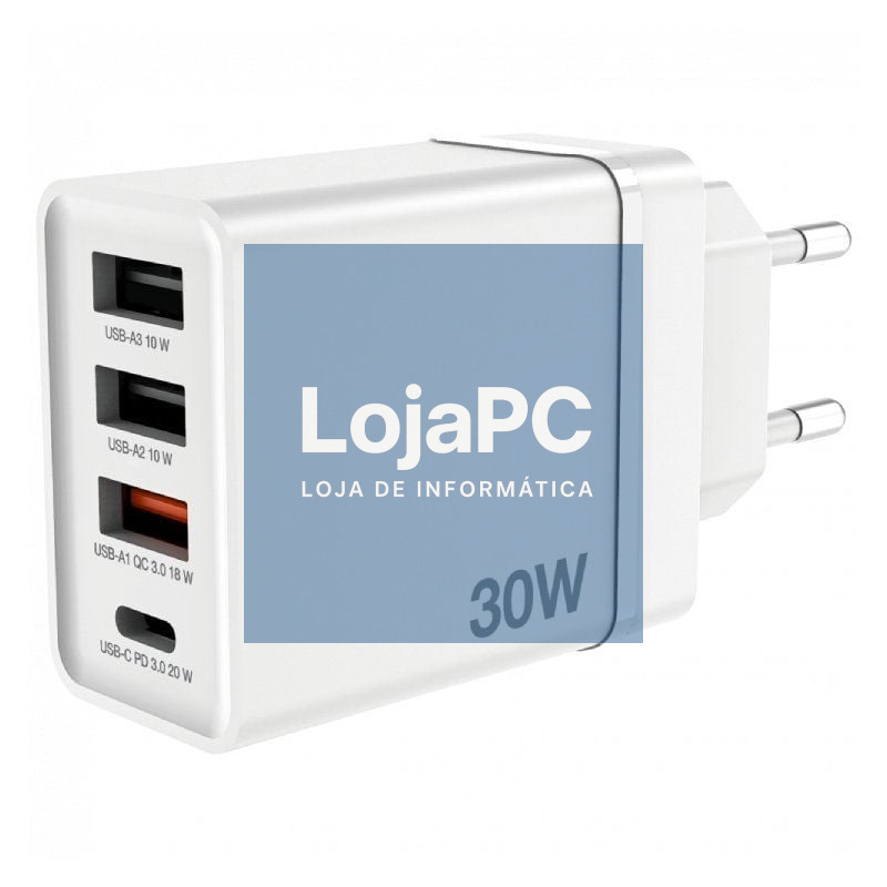 Carregador de parede GaN Verbatim CHR-30EU2/ 1xUSB Tipo-C/ 3xUSB/ 30W