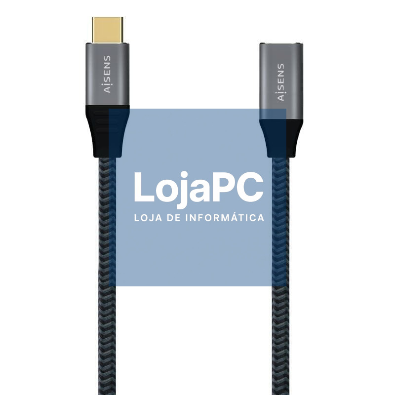 Cabo Extensão USB 3.2 Tipo-C Aisens A107-0635 20GBPS 5A 100W/ USB Tipo-C Macho - USB Tipo-C Fêmea/ até 100W/ 2500Mbps/ 1m/ Cinzento