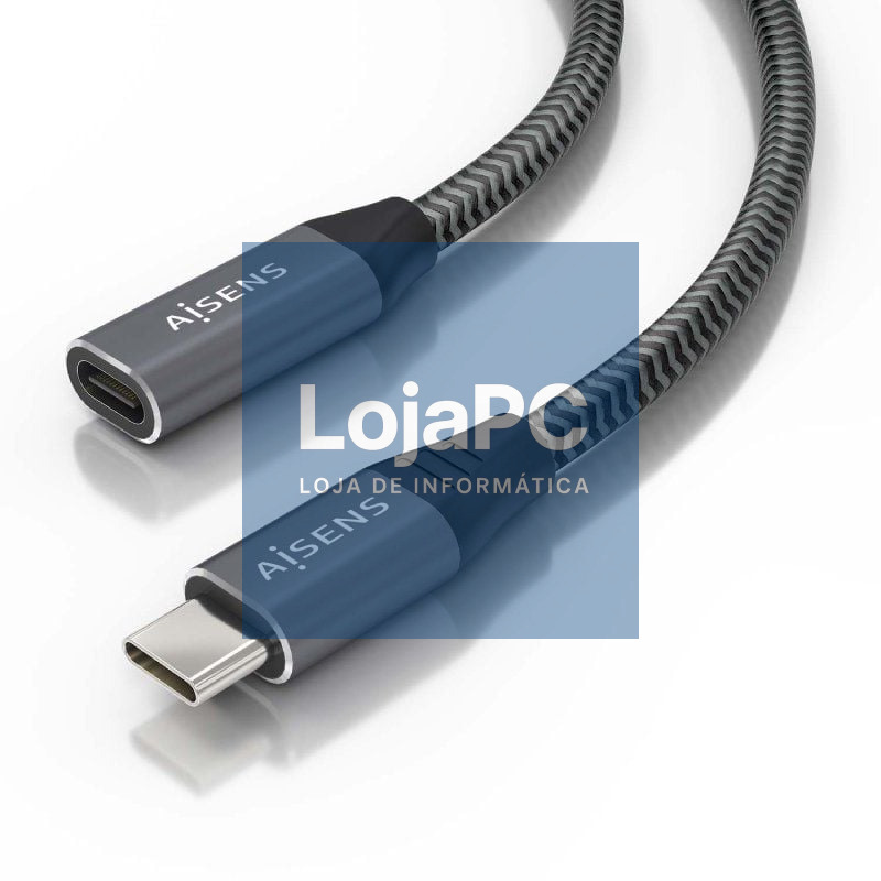 Cabo Extensão USB 3.2 Aisens A107-0636/ USB Tipo-C Macho - USB Tipo-C Fêmea/ até 100W/ 20Gbps/ 2m/ Cinzento
