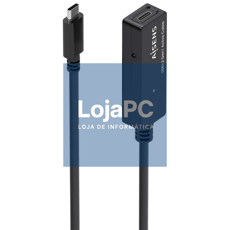 Cabo Extensão USB 3.2 com Amplificador Aisens A107-0869/ USB Tipo-C Macho - USB Tipo-C Fêmea/ até 100W/ 20Gbps/ 5m/ Preto