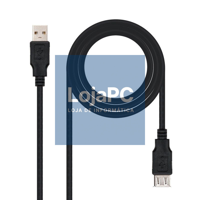 Cabo Extensão USB 2.0 Nanocable 10.01.0203-BK/ USB Macho - USB Fêmea/ 1.8m/ Preto