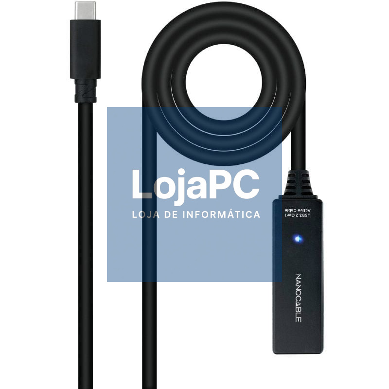 Cabo Extensão USB Tipo-C 3.2 com Amplificador Nanocable 10.01.1311/ USB Tipo-C Macho - USB Tipo-C Fêmea/ 5m/ Preto