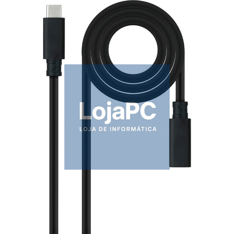 Cabo Extensão USB Tipo-C 3.2 Nanocable 10.01.4500/ USB Tipo-C Macho - USB Tipo-C Fêmea/ 50cm/ Preto