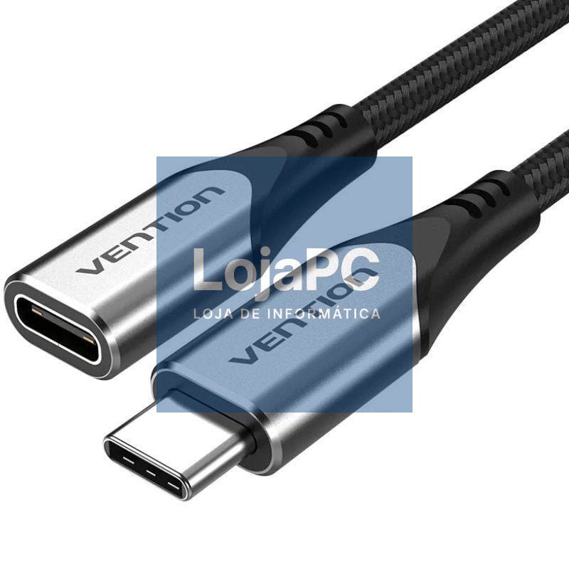 Cabo Extensão USB 3.1 Tipo-C Vention TABHF/ USB Tipo-C Macho - USB Tipo-C Fêmea/ até 60W/ 5Gbps/ 1m/ Cinzento