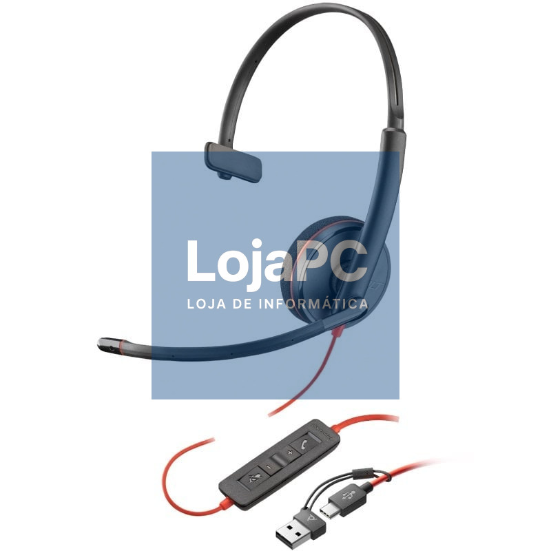 Auscultador Poly Blackwire 3210 + Adaptador USB-C/A/ com Microfone/ USB Tipo-C/ Preto