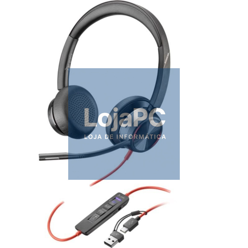 Auscultadores Poly Blackwire 8225 para Microsoft Teams + Adaptador USB-C/A/ com Microfone/ USB Tipo-C/ Pretos