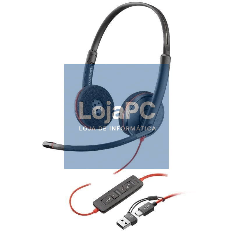 Auscultadores Poly Blackwire 3220 + Adaptador USB-C/A/ com Microfone/ Bulk/ Pretos