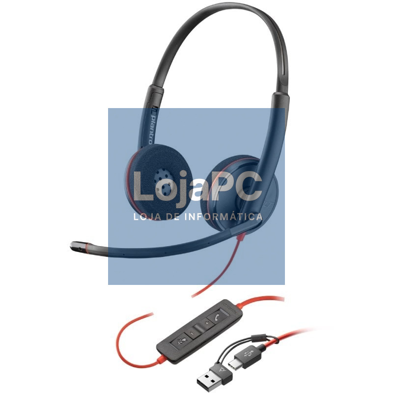 Auscultadores Poly Blackwire 3220 + Adaptador USB-C/A/ com Microfone/ USB Tipo-C/ Preto