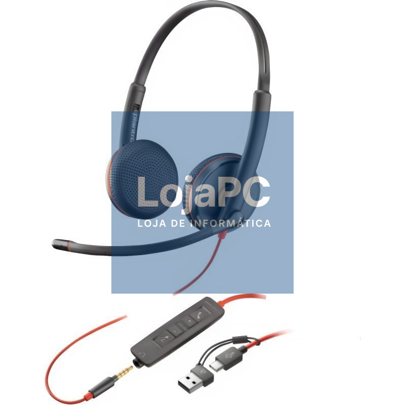 Auscultadores Poly Blackwire 3225 + 3.5 mm + Adaptador USB-C/A/ com Microfone/ Jack 3.5 - USB Tipo-C/ Bulk/ Pretos