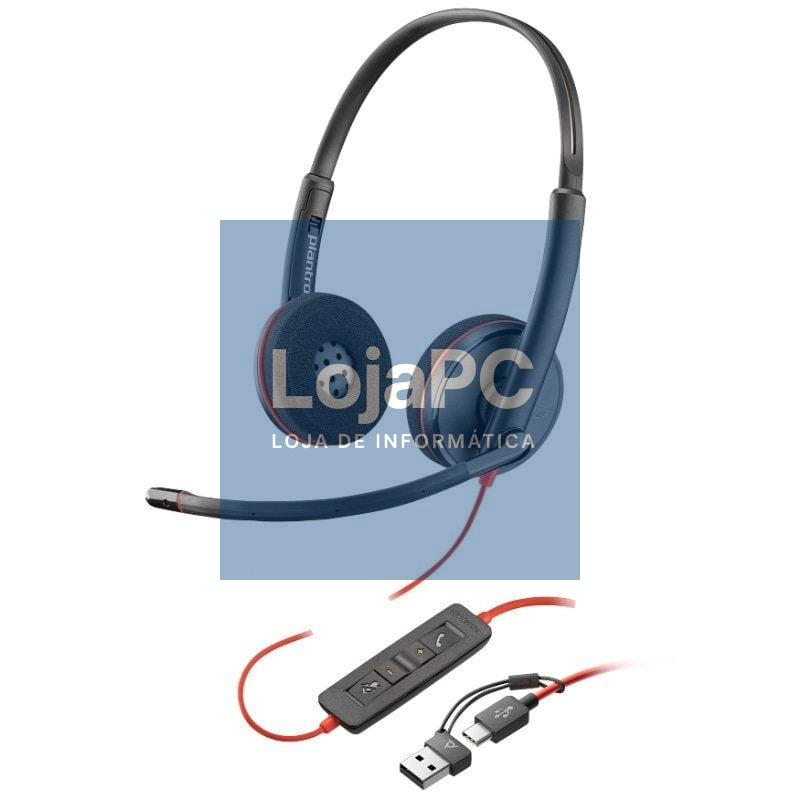 Auscultadores Poly Blackwire 3220 + Adaptador USB-C/A/ com Microfone/ USB Tipo-C/ Bulk/ Pretos