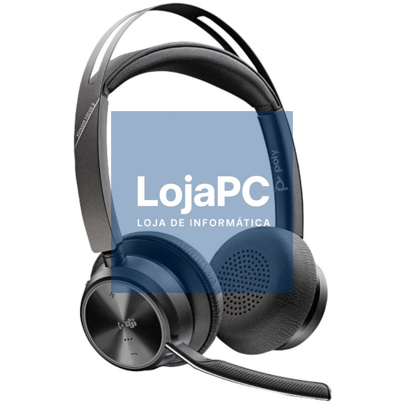 Auscultadores Sem Fios Poly Voyager Focus 2 para Microsoft Teams + Adaptador USB-C-A + Suporte de Carga/ com Microfone/ Bluetooth/ Preto