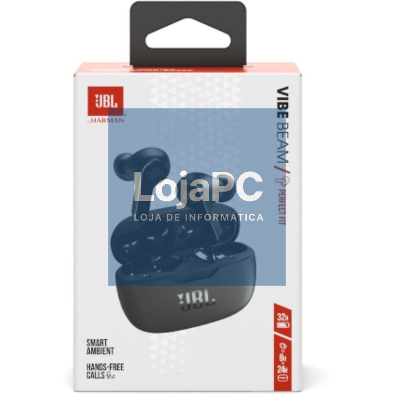 Auscultadores Bluetooth JBL Vibe Beam com estojo de carga/ Autonomia 8h/ Preta