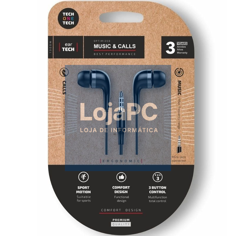 Auscultadores Intrauditivos Tech One Tech soft earTECH TEC1005/ com Microfone/ Jack 3.5/ Pretos