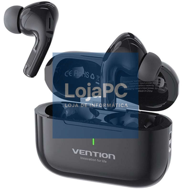 Auscultadores Bluetooth Vention Echo Lite E11 com estojo de carga/ Autonomia 6h/ Pretos